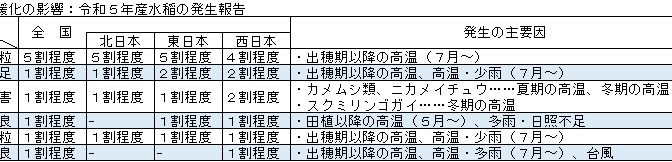 ◇ 農水省が温暖化レポート、令和５年産の高温耐性品種割合は14.7％と急伸